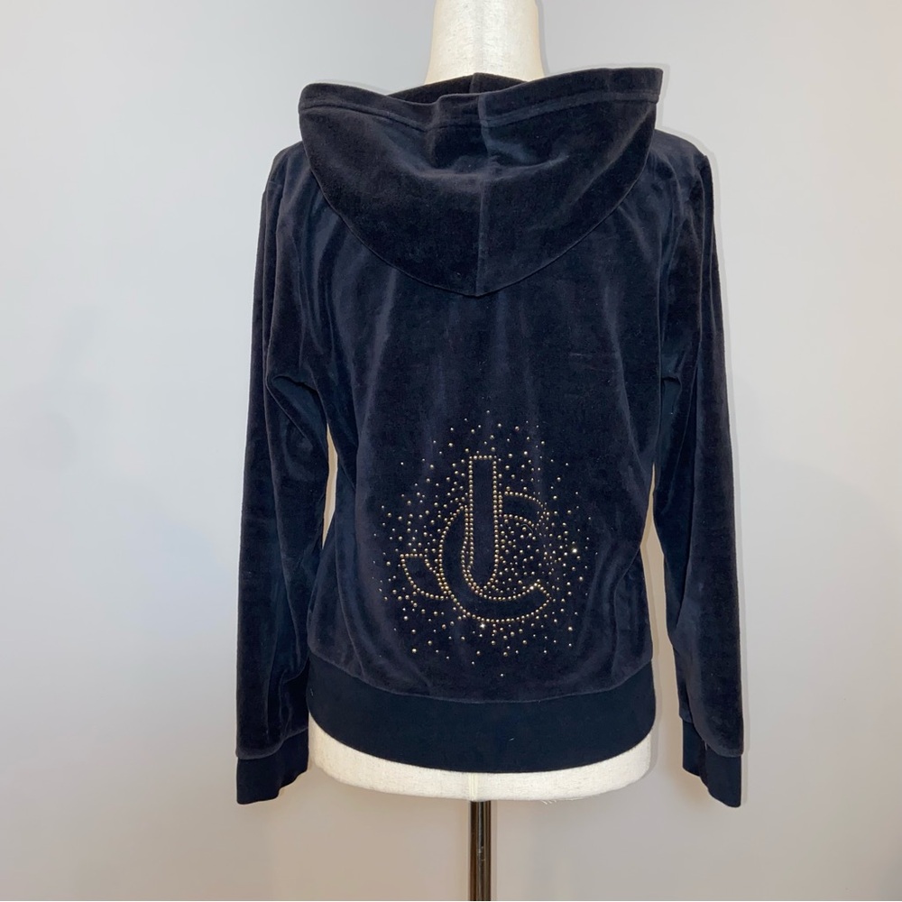 Juicy Couture Zip Up Hoodie with JC rhinestone on back - Black Suede
